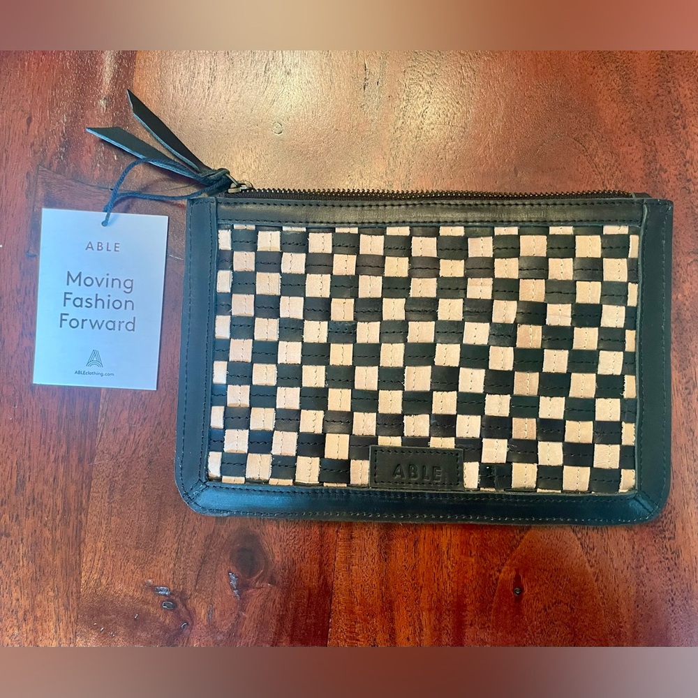 Able Basketweave Leather Clutch NWT